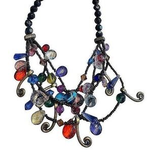 NWOT Bohemian‎ Multi Color Crystal Beaded Statement Necklace with Bronze Accents
